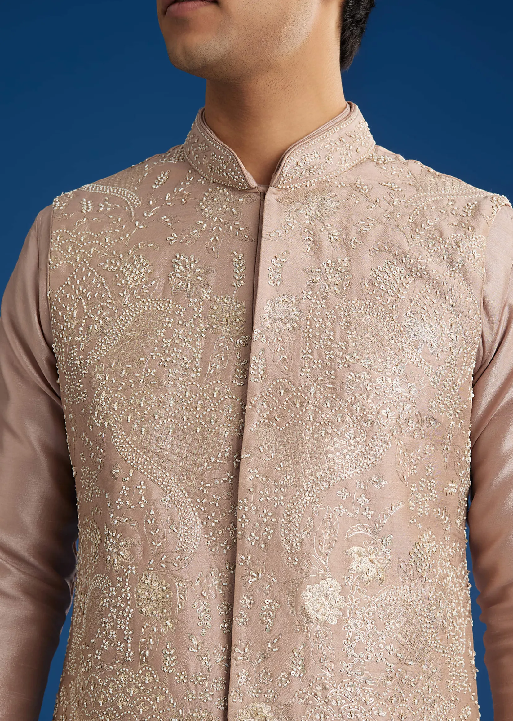 Pink Rawsilk Jacket Kurta Set With Zari Sequins And Cut Dana