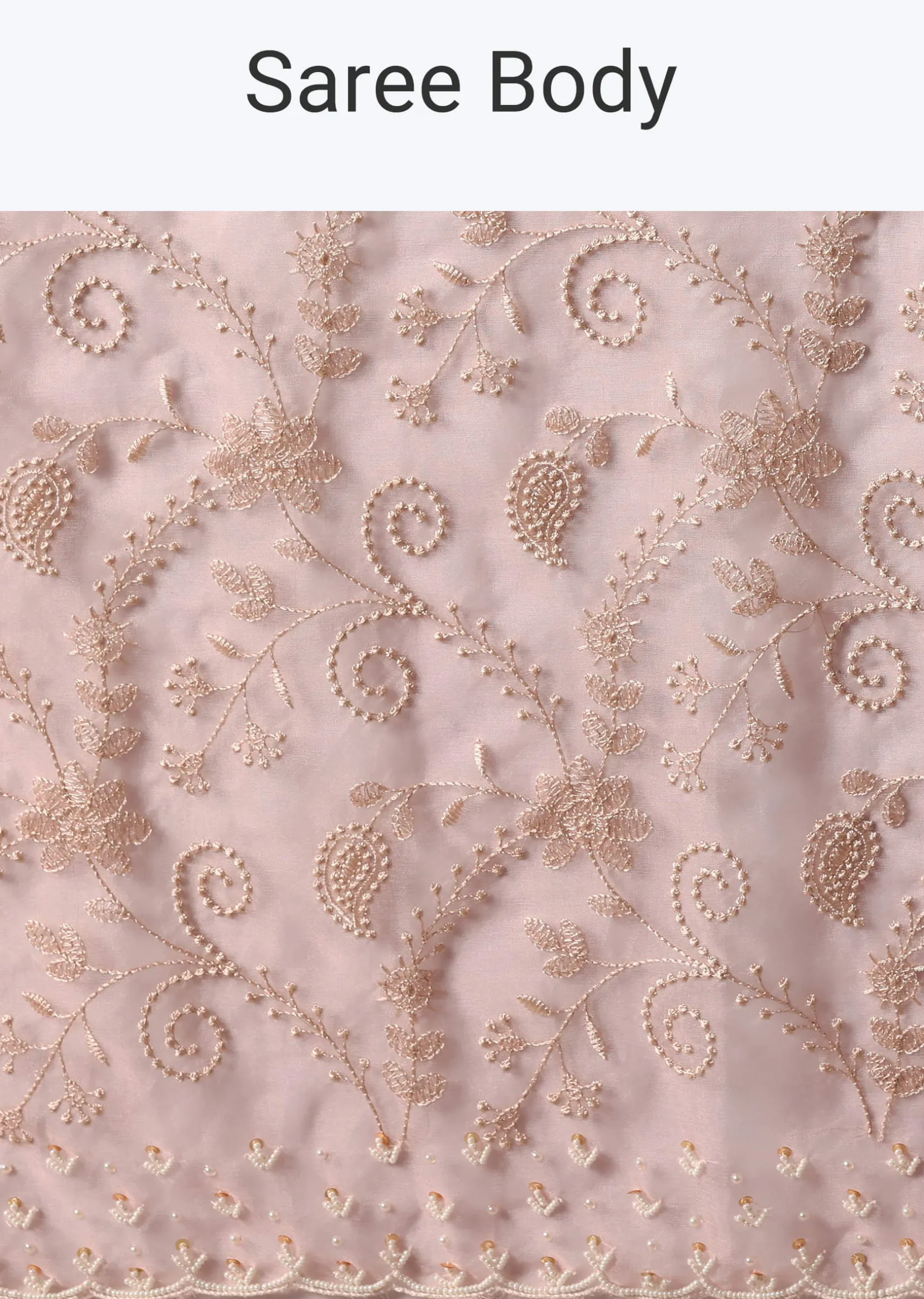 Pink Saree In Organza Silk With Chikankari Floral Work And Unstitched Blouse Fabric