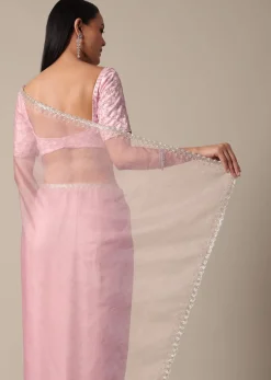 Pink Saree With Cut Dana Embellished Border Work