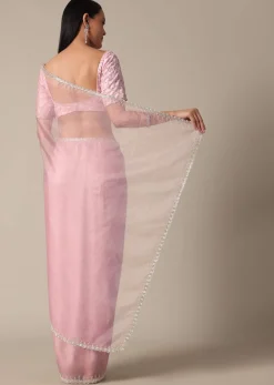 Pink Saree With Cut Dana Embellished Border Work