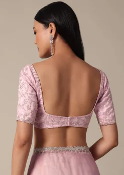 Pink Saree With Cut Dana Embellished Border Work