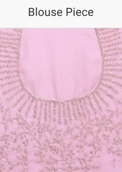 Pink Saree With Cut Dana Embellished Border Work