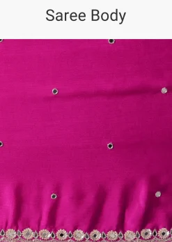 Pink Satin Chinon Saree With Floral Motif Scallop Border And Unstitched Blouse Piece