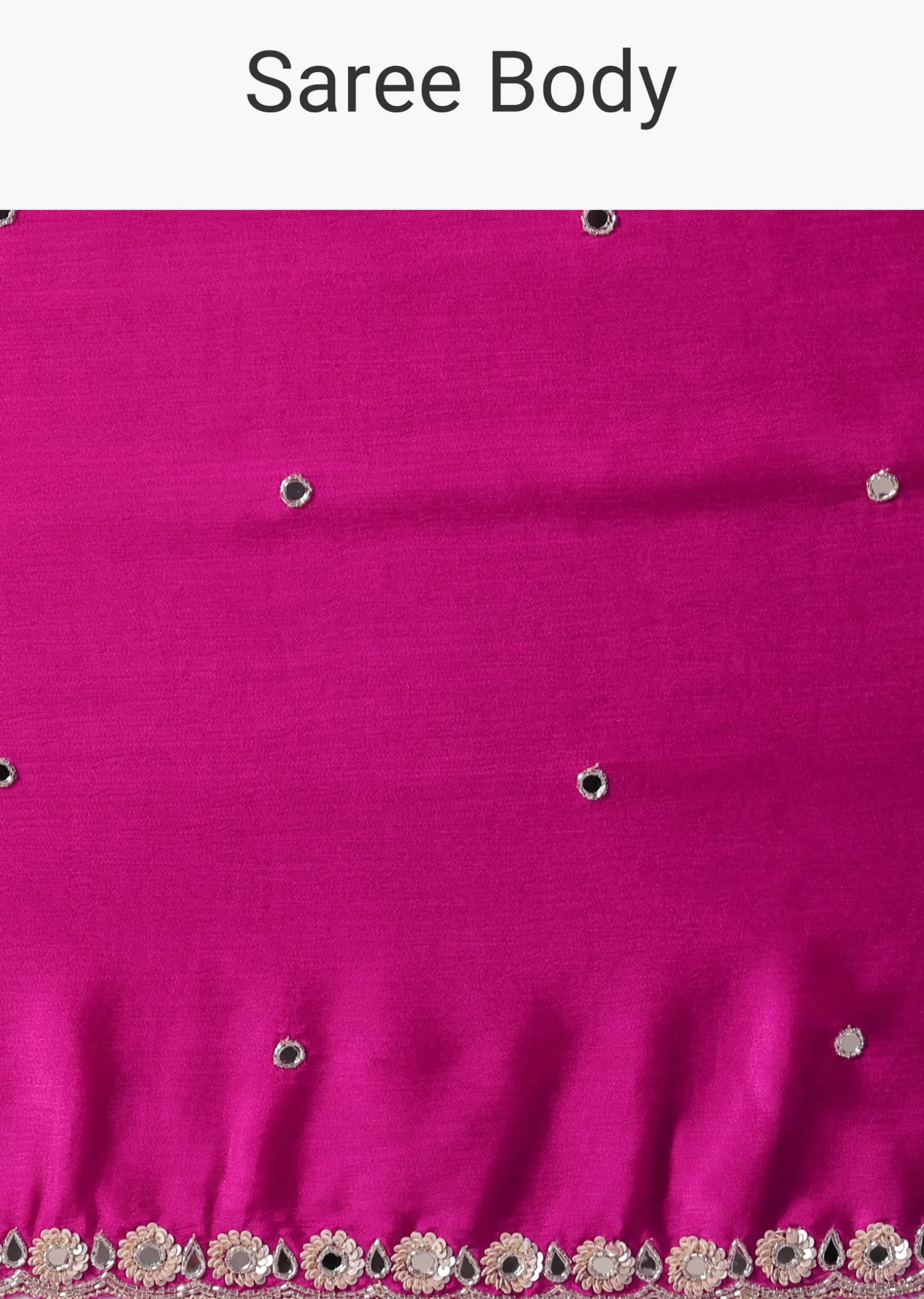 Pink Satin Chinon Saree With Floral Motif Scallop Border And Unstitched Blouse Piece