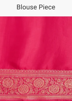 Pink Satin Organza Saree With Floral Jaal Weave