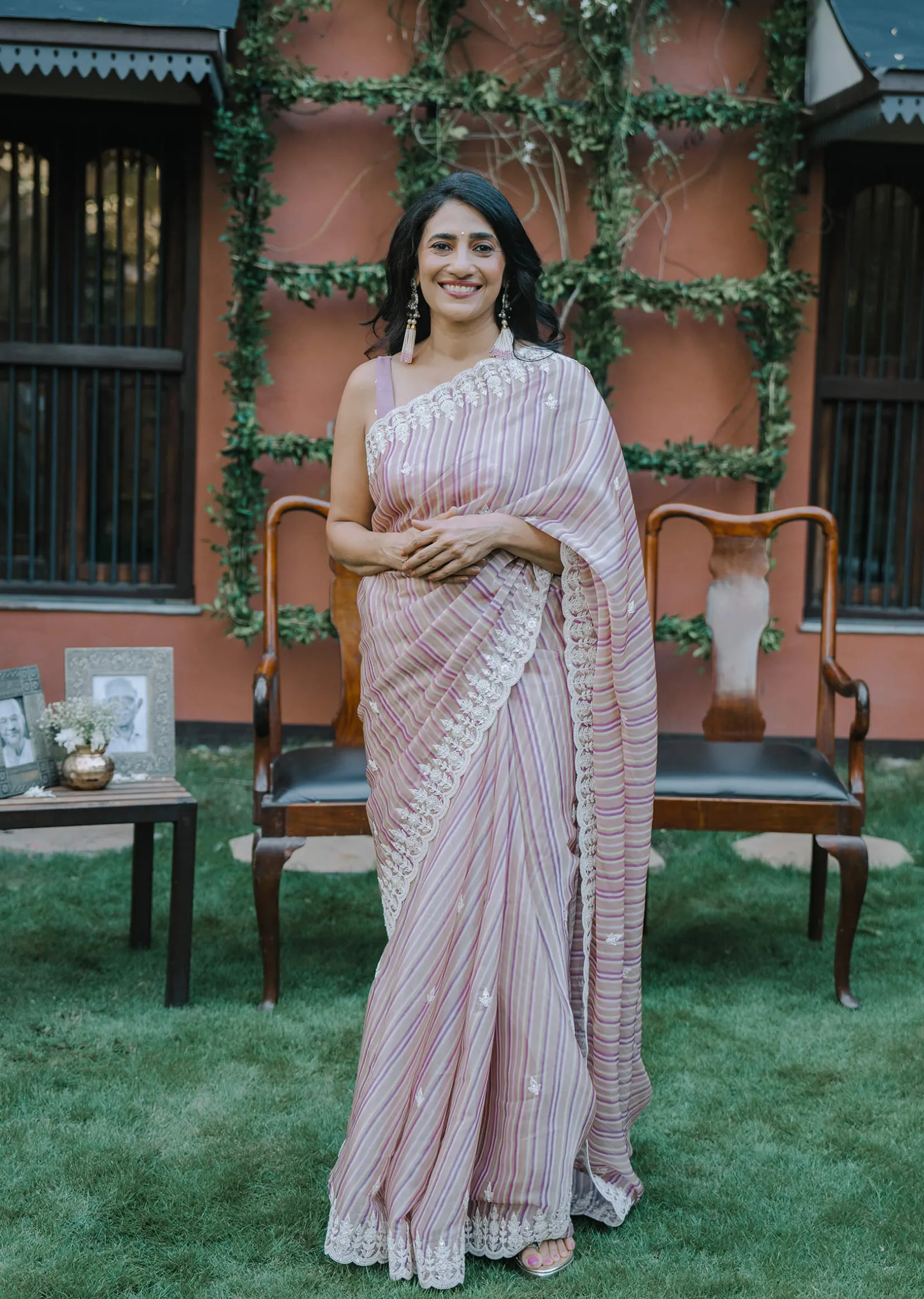 Pink Satin Saree With Belt And Unstitched Blouse Piece