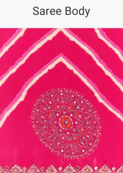 Pink Satin Saree With Gota And Mirror Embroidery
