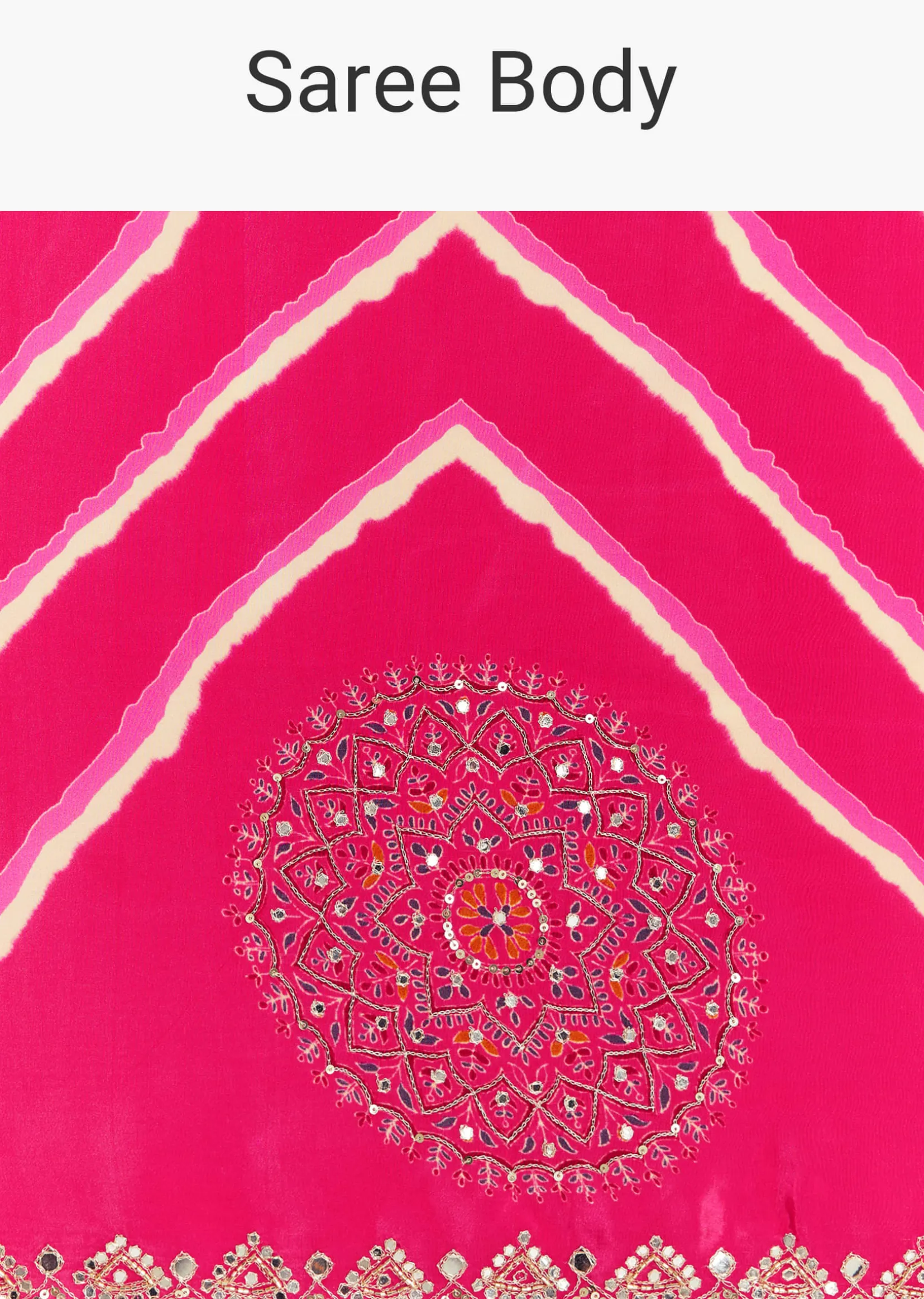 Pink Satin Saree With Gota And Mirror Embroidery