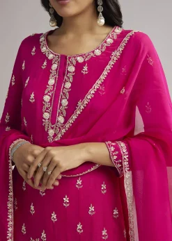 Pink Sequin Embroidered Palazzo Set With Dupatta