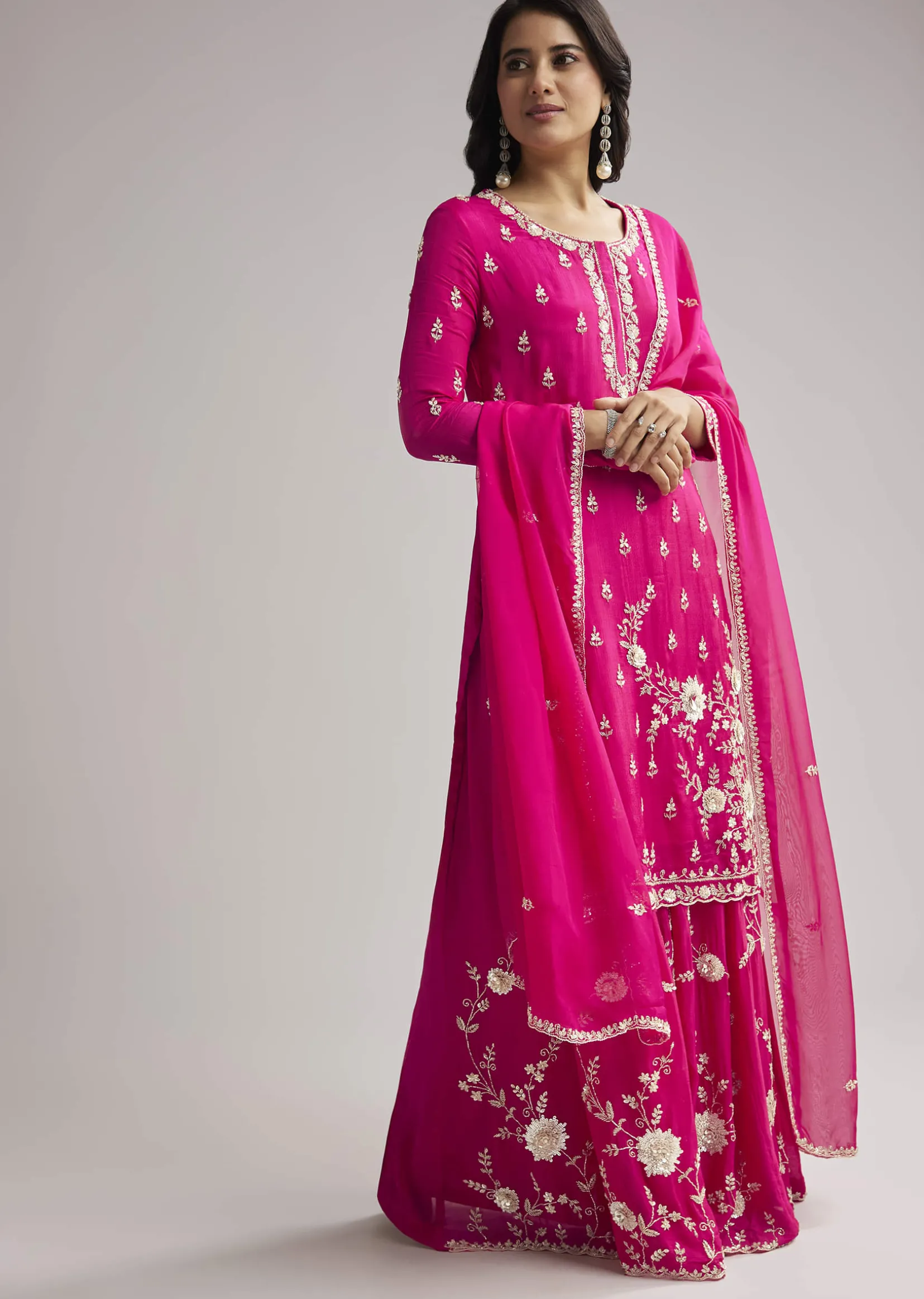 Pink Sequin Embroidered Palazzo Set With Dupatta