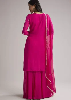 Pink Sequin Embroidered Palazzo Set With Dupatta