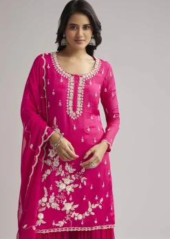 Pink Sequins Embroidered Sharara Set With Dupatta