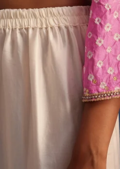Pink Silk Bandhani Embroidered Asymmetrical Kurta Dhoti Set