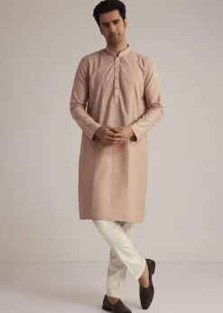 Pink Silk Blend Kurta With Pintuck Detailing