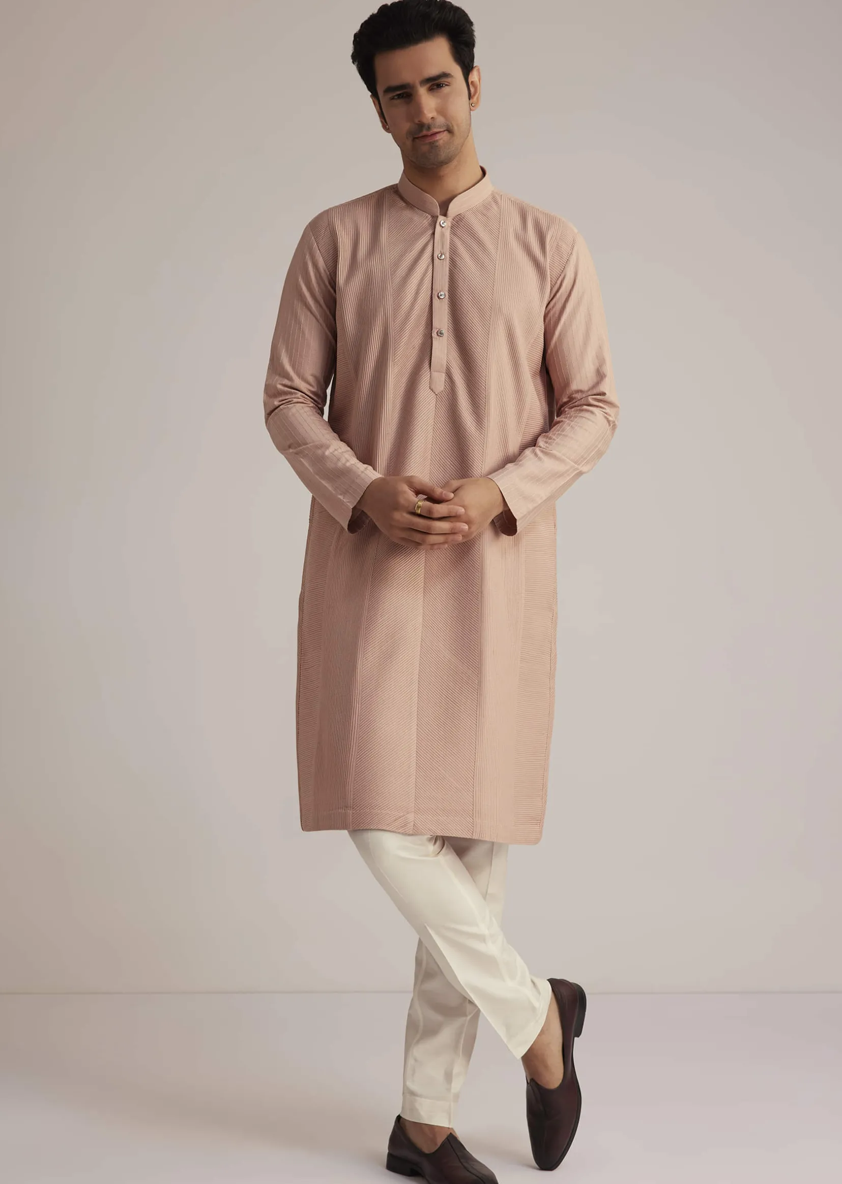 Pink Silk Blend Kurta With Pintuck Detailing