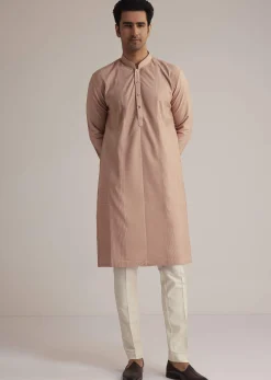 Pink Silk Blend Kurta With Pintuck Detailing