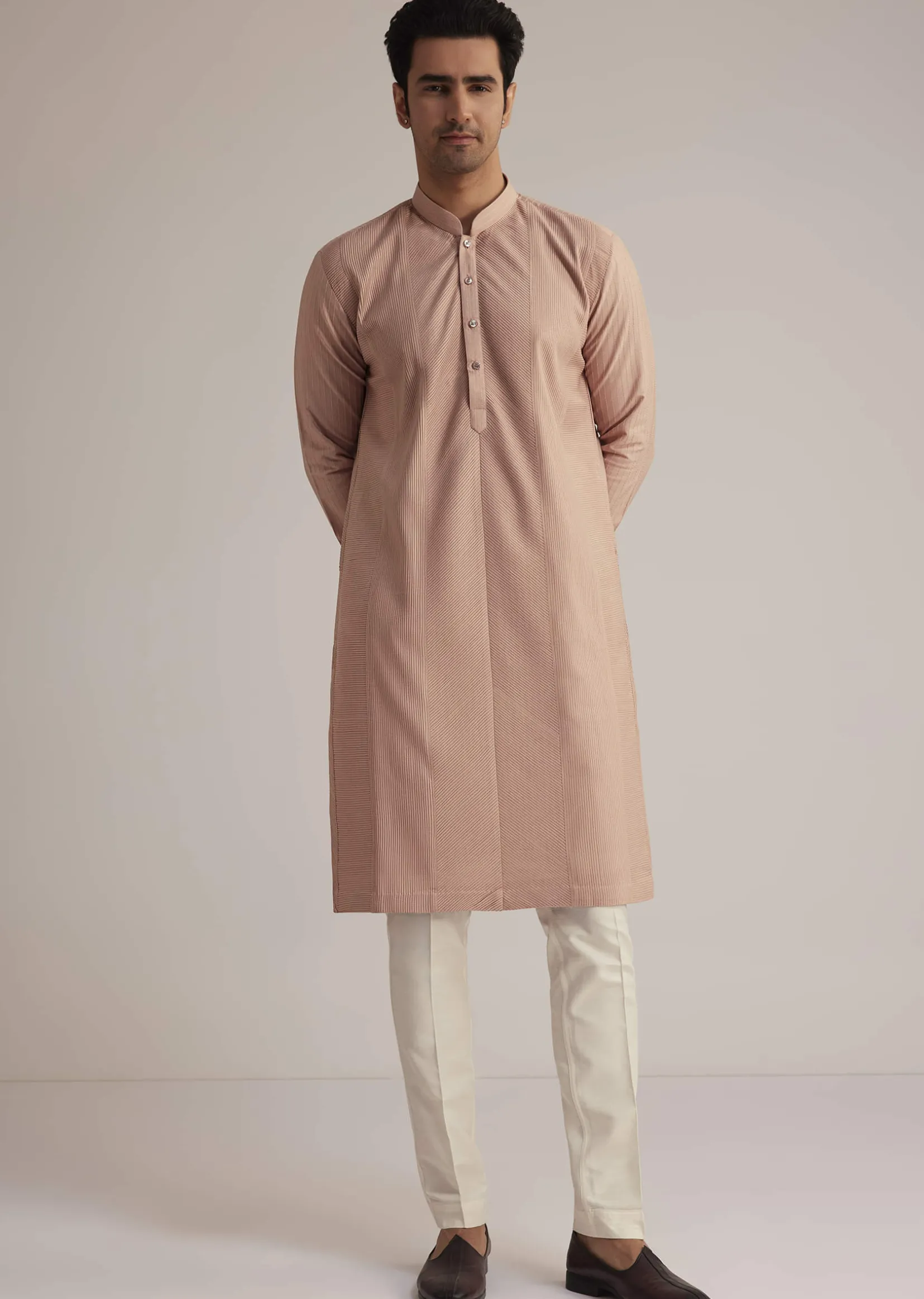 Pink Silk Blend Kurta With Pintuck Detailing
