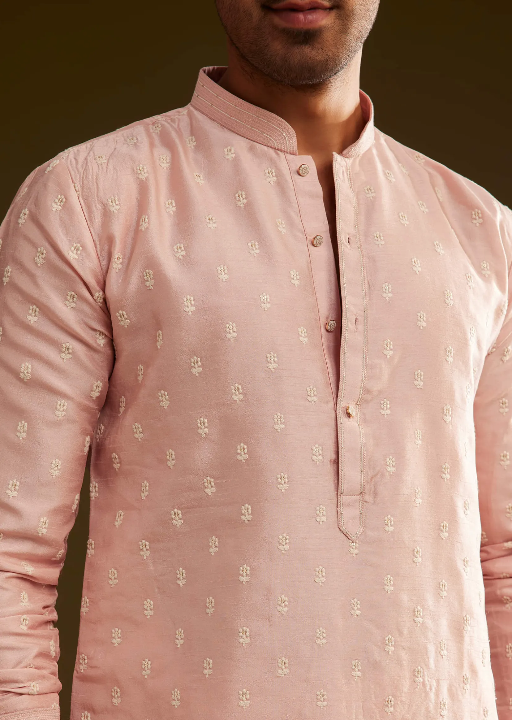 Pink Silk Embroidered Kurta Set