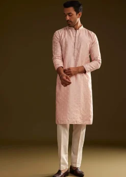 Pink Silk Embroidered Kurta Set