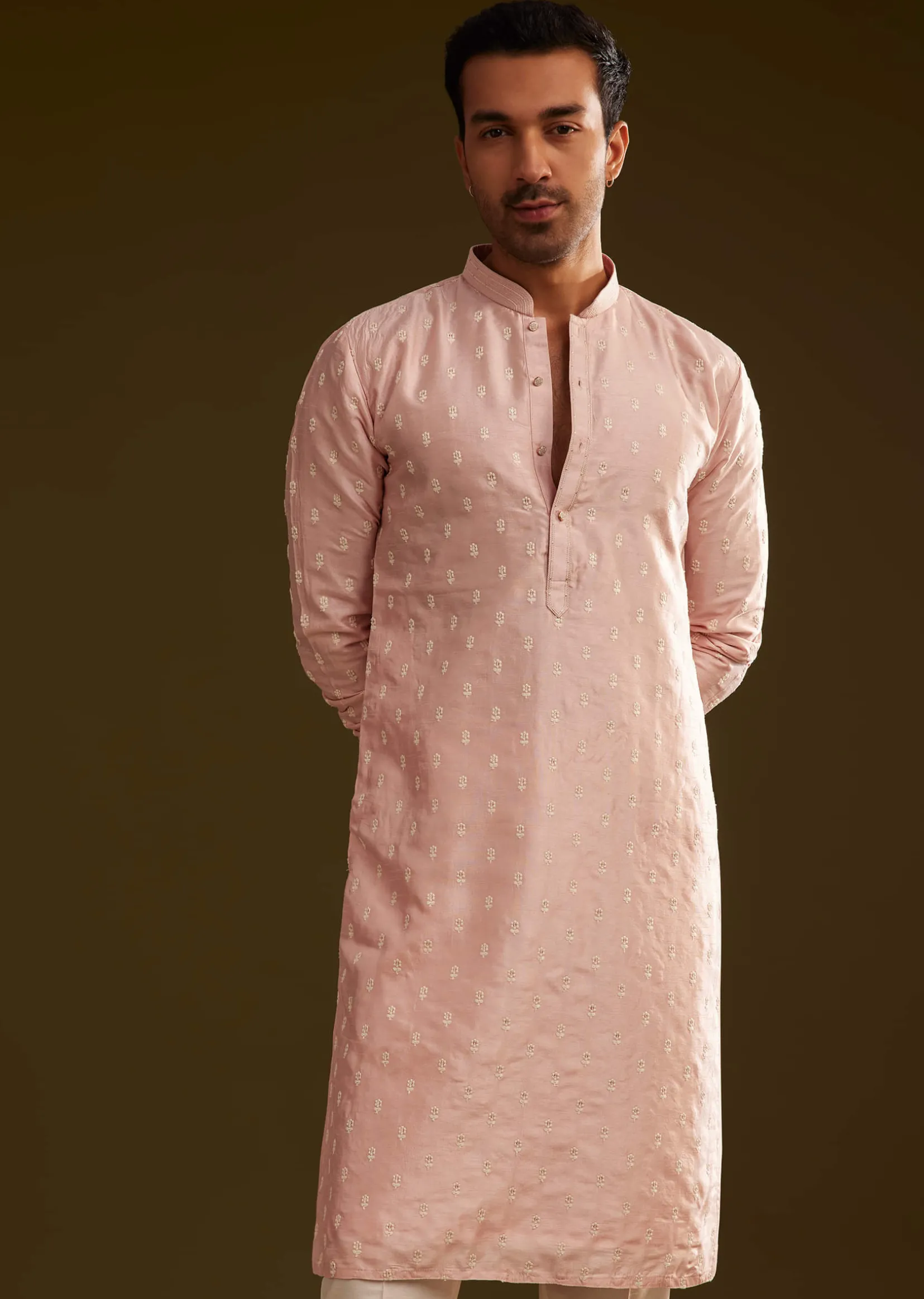 Pink Silk Embroidered Kurta Set