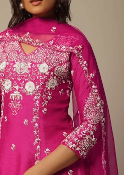 Pink Silk Embroidered Kurta Palazzo Set