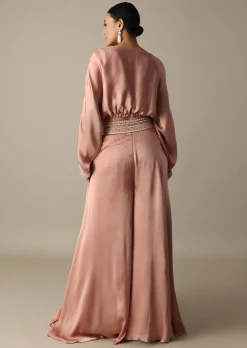 Pink Silk Embroidery Crop Top With Palazzo