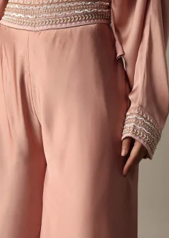 Pink Silk Embroidery Crop Top With Palazzo