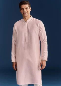 Pink Silk Floral Kurta Jacket Set With Resham And Cutdana Detailing