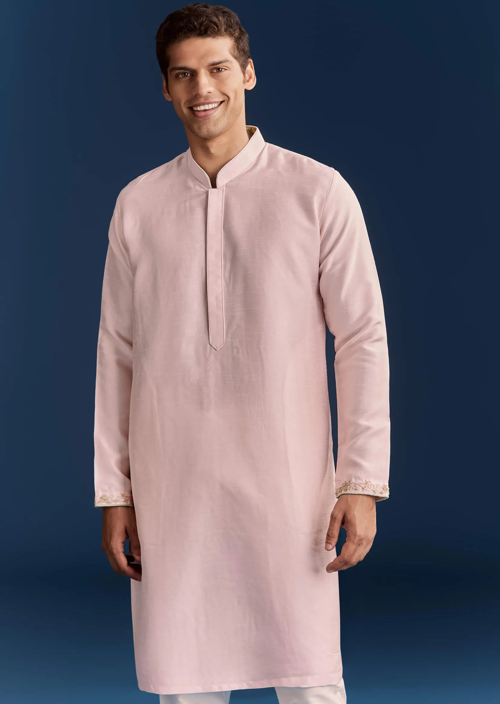 Pink Silk Floral Kurta Jacket Set With Resham And Cutdana Detailing