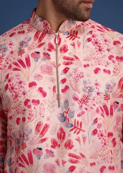 Pink Silk Floral Printed Kurta Set