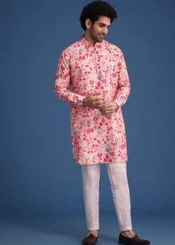 Pink Silk Floral Printed Kurta Set