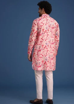 Pink Silk Floral Printed Kurta Set
