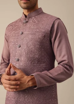 Pink Silk Indo Fusion Jacket Kurta Set