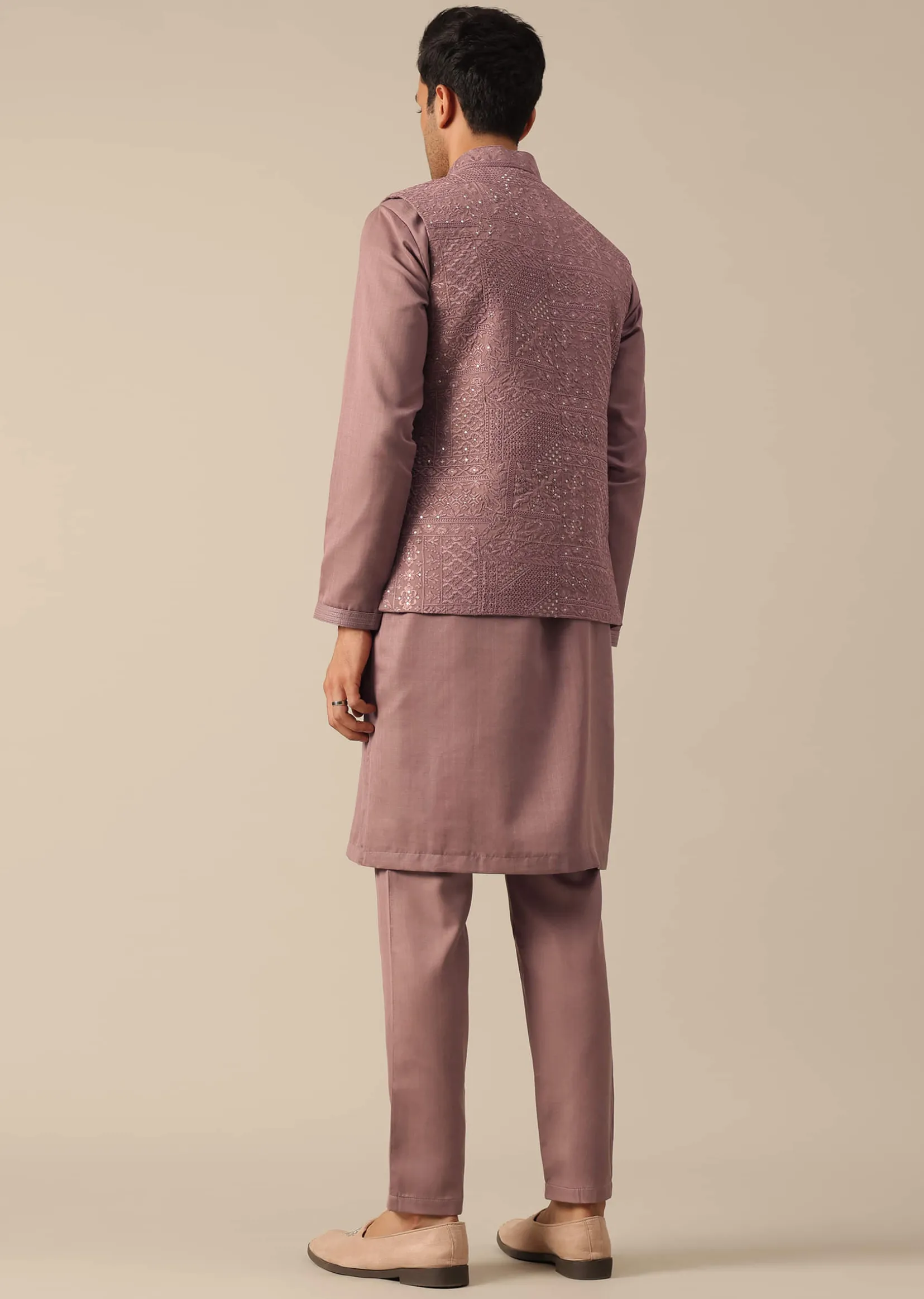 Pink Silk Indo Fusion Jacket Kurta Set