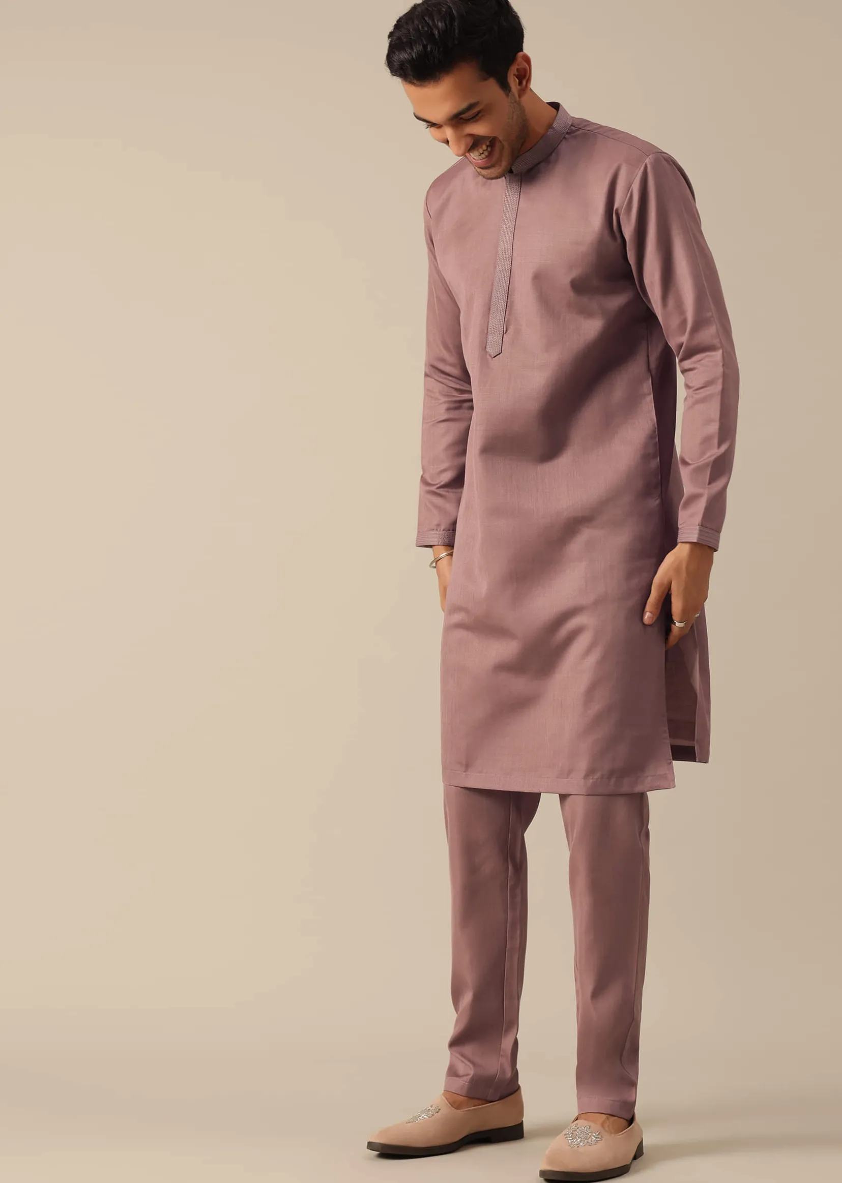 Pink Silk Indo Fusion Jacket Kurta Set