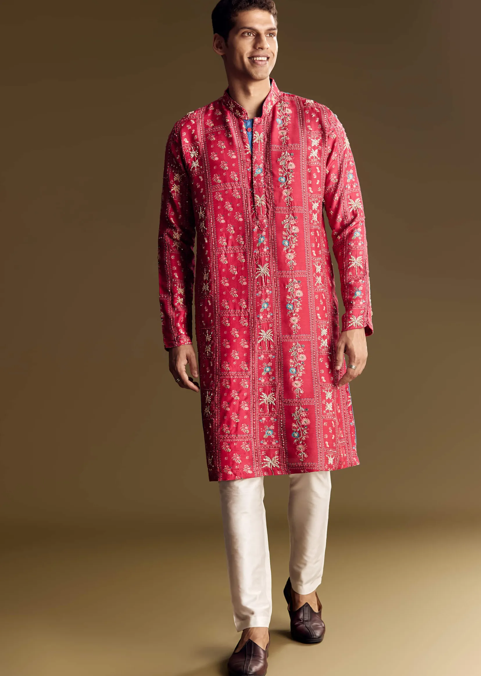 Pink Silk Kurta Set With Resham And Sequin Work
