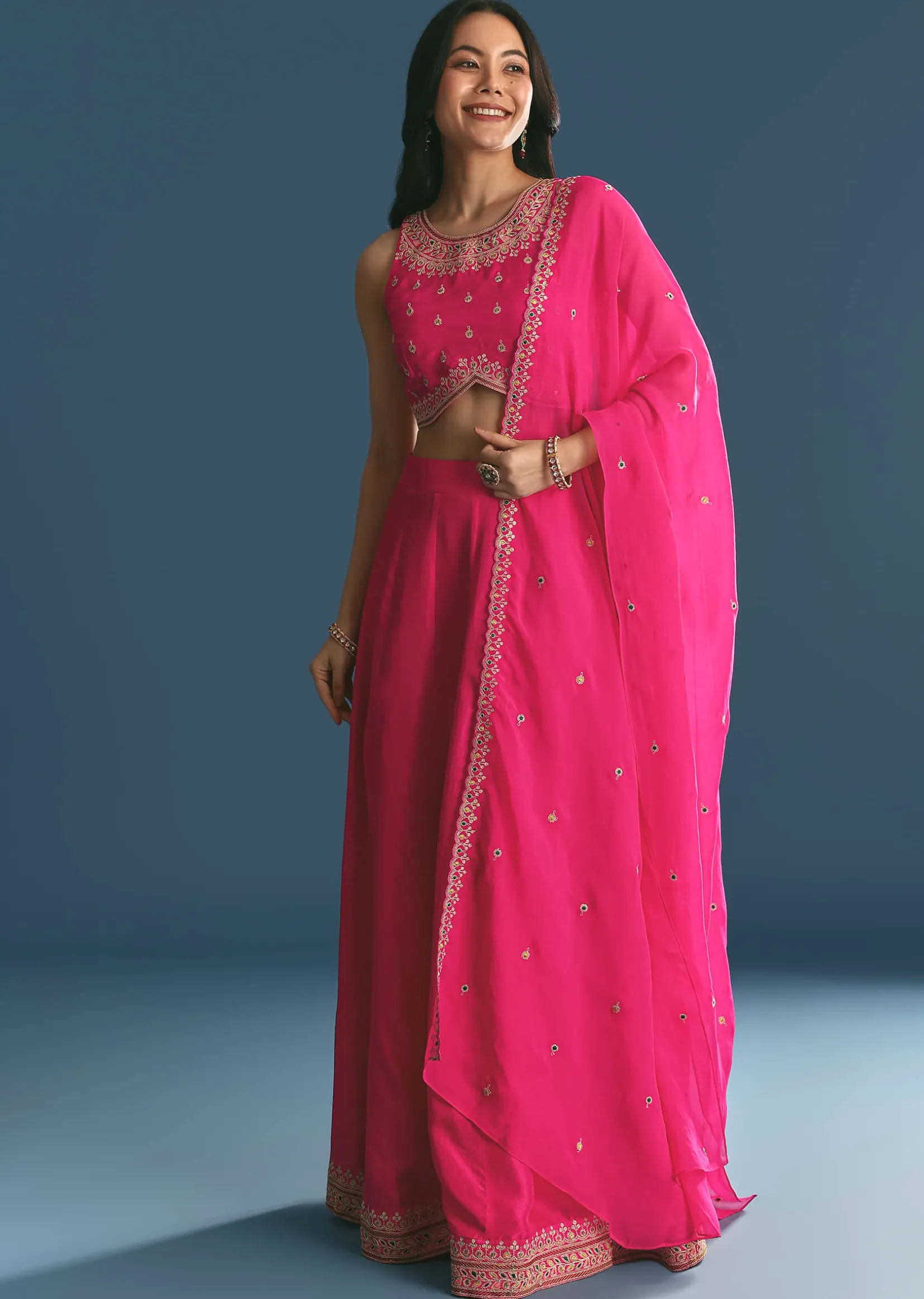 Pink Silk Lehenga Dupatta Set With Zari And Sequins Work