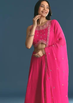 Pink Silk Lehenga Dupatta Set With Zari And Sequins Work