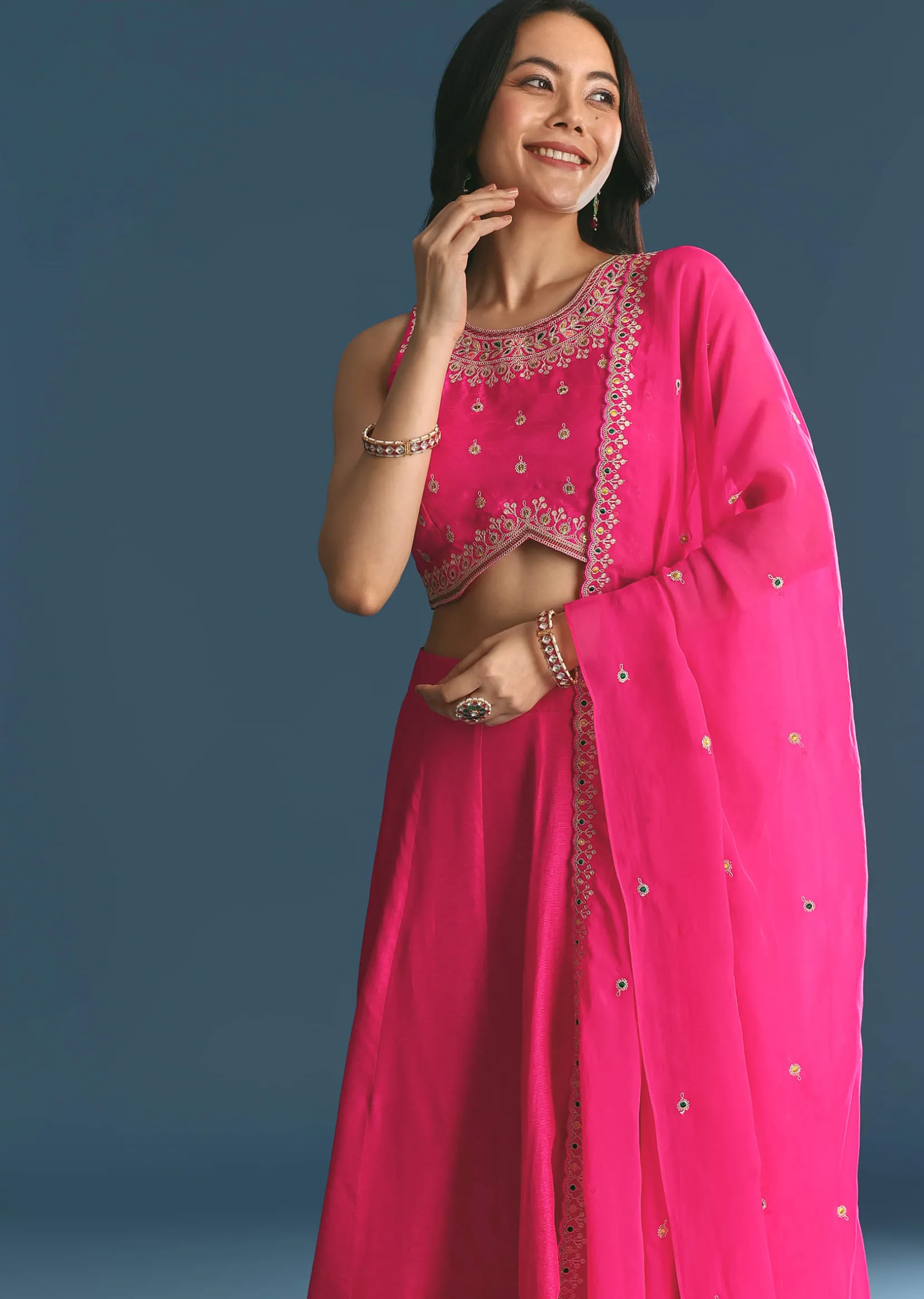 Pink Silk Lehenga Dupatta Set With Zari And Sequins Work