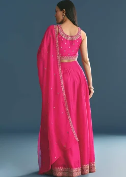 Pink Silk Lehenga Dupatta Set With Zari And Sequins Work