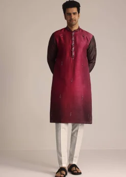 Pink Silk Ombre Kurta Set