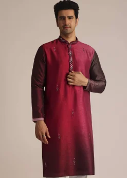 Pink Silk Ombre Kurta Set