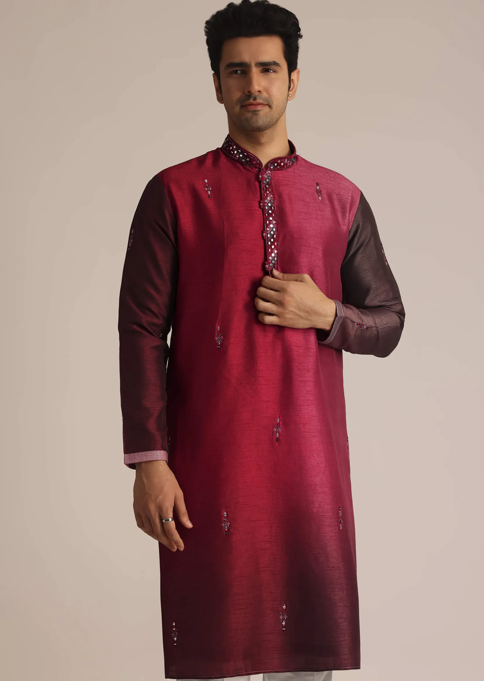 Pink Silk Ombre Kurta Set