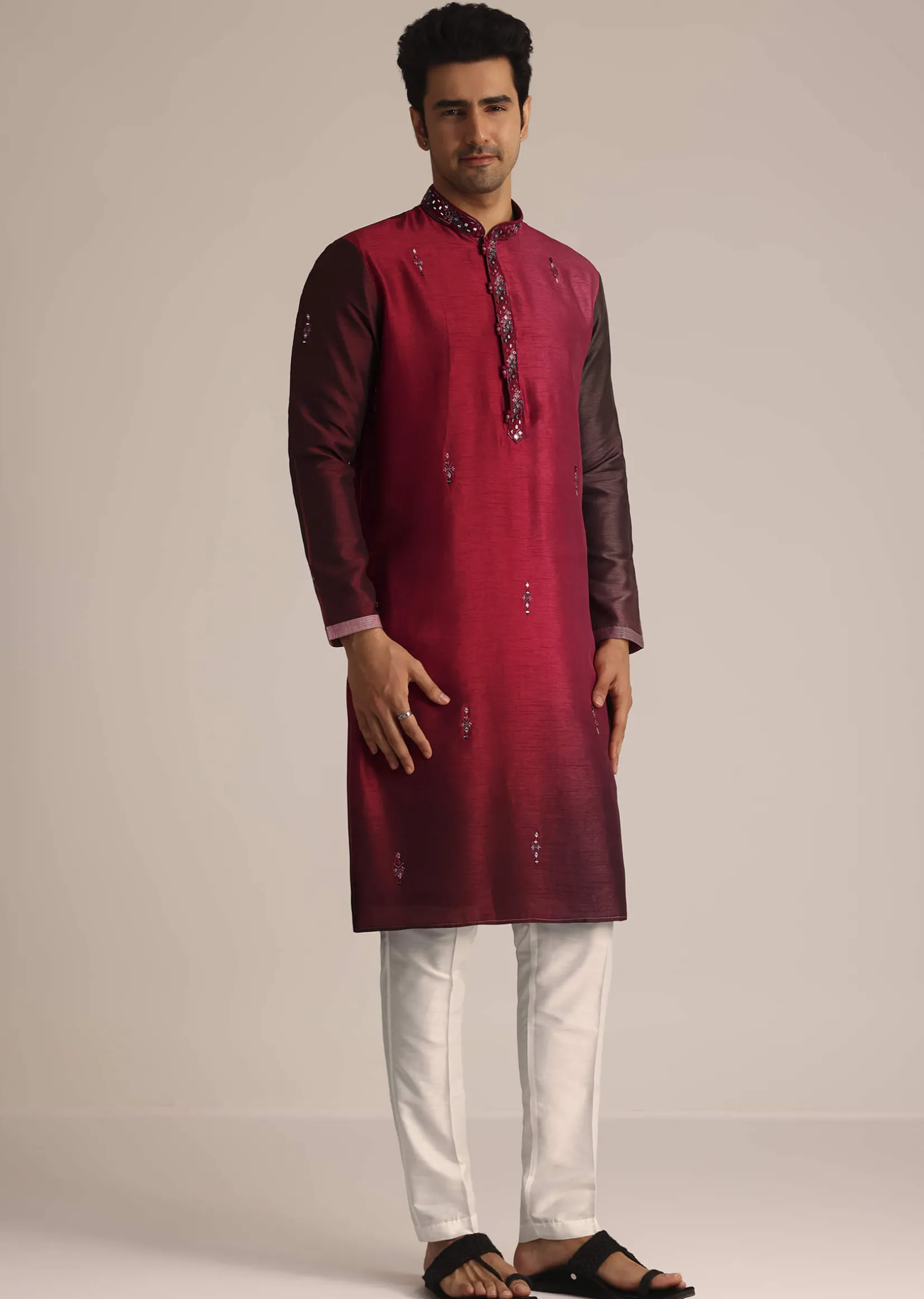Pink Silk Ombre Kurta Set