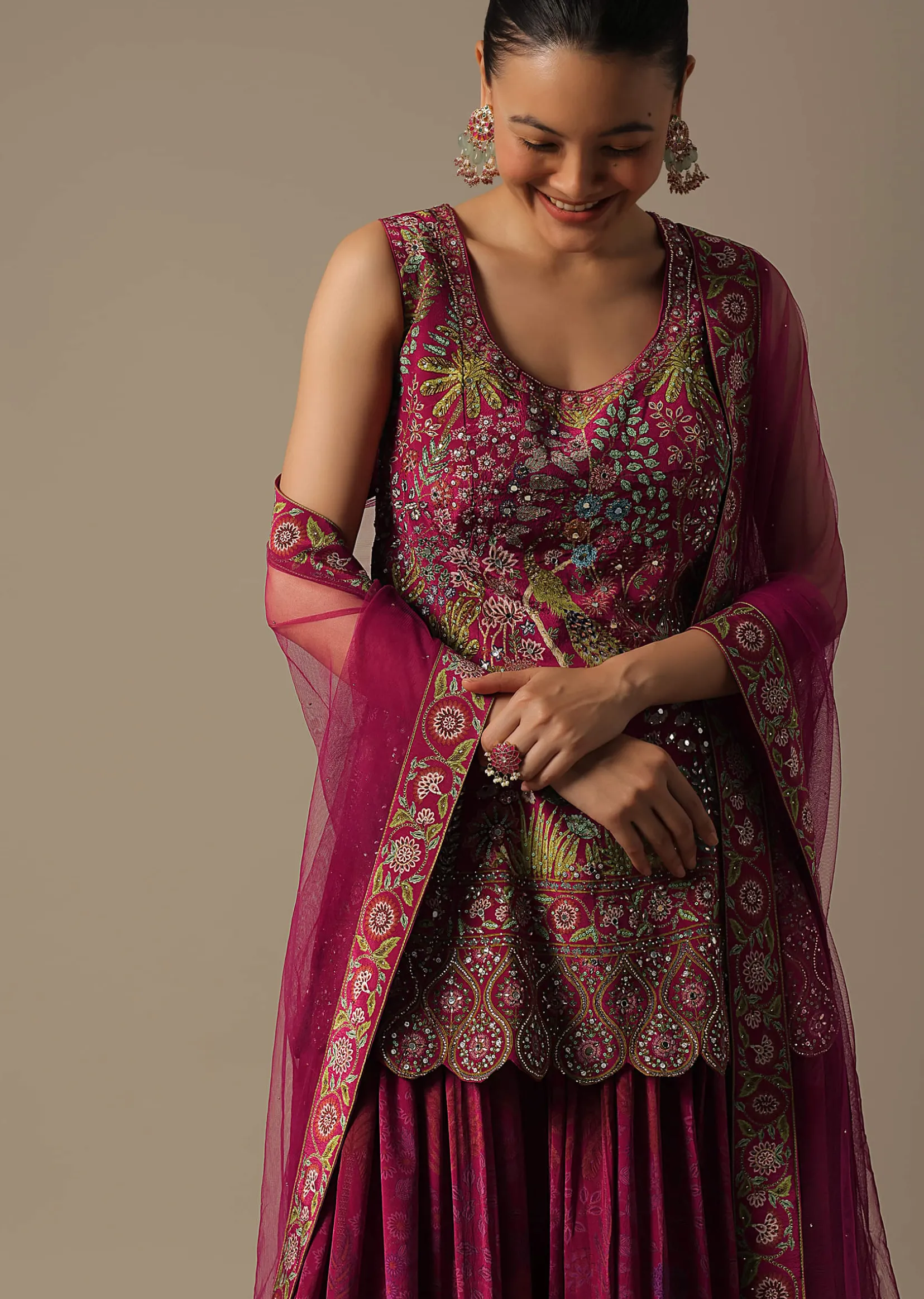 Pink Silk Palazzo Set With Mirror Work