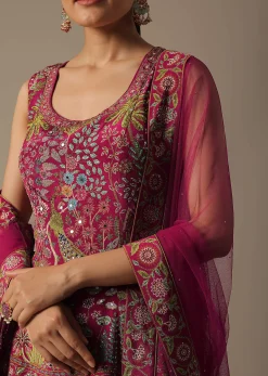 Pink Silk Palazzo Set With Mirror Work