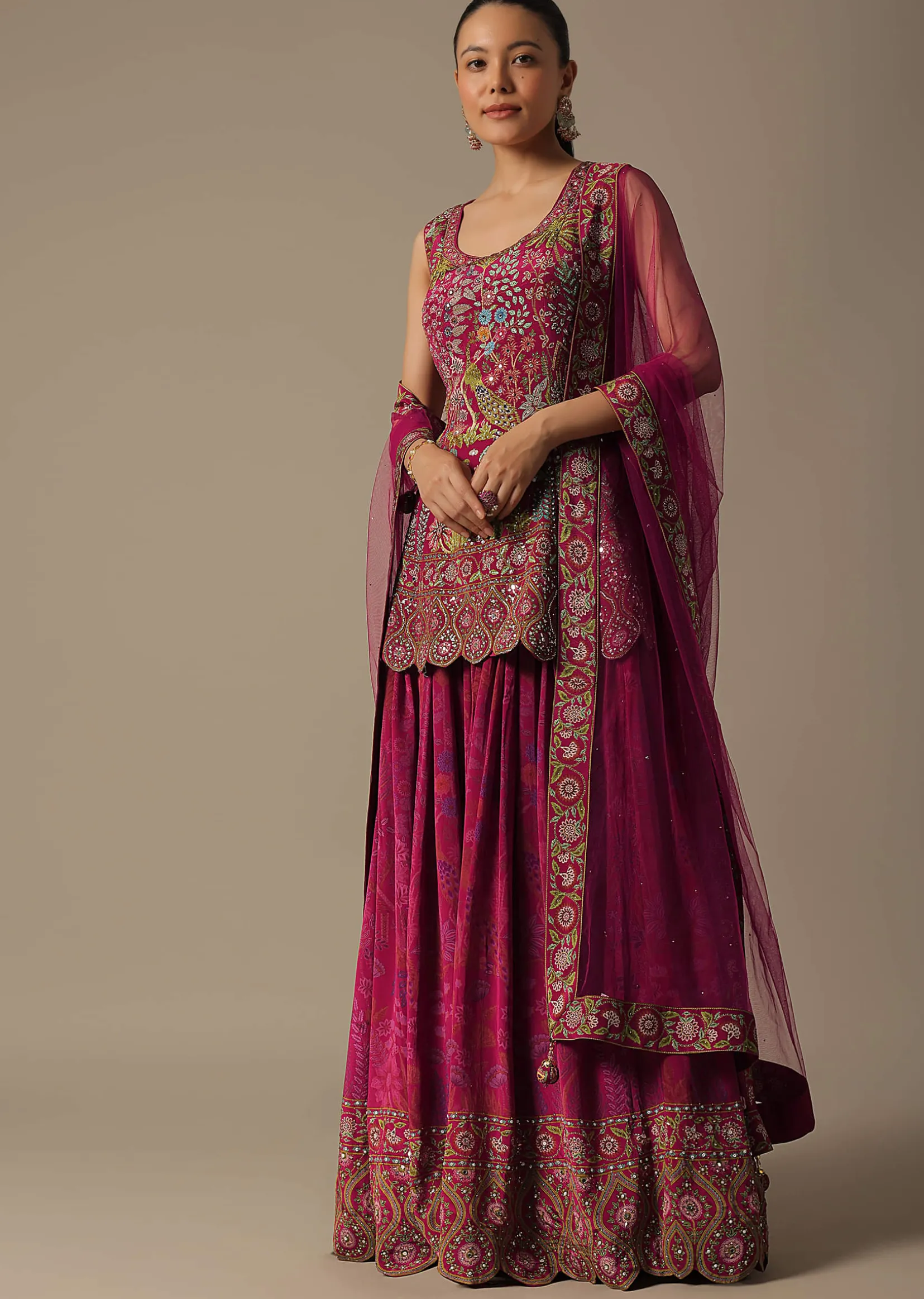 Pink Silk Palazzo Set With Mirror Work