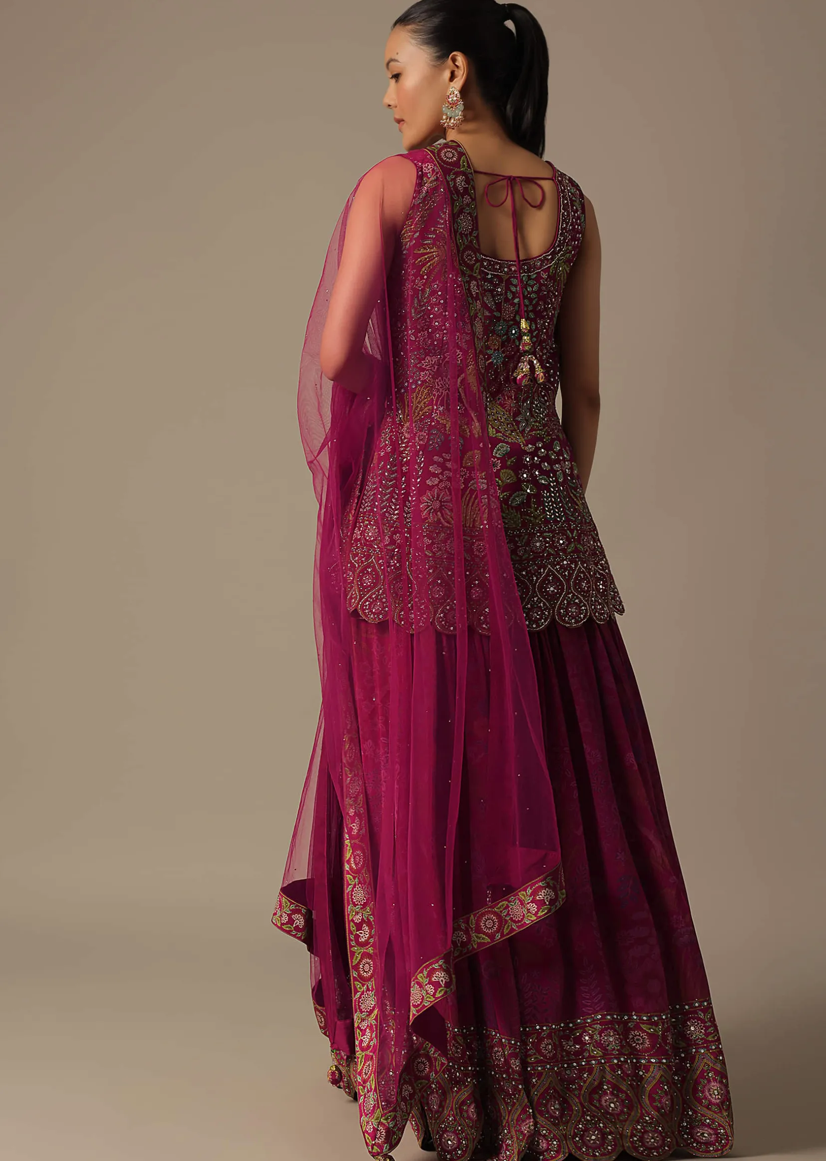 Pink Silk Palazzo Set With Mirror Work