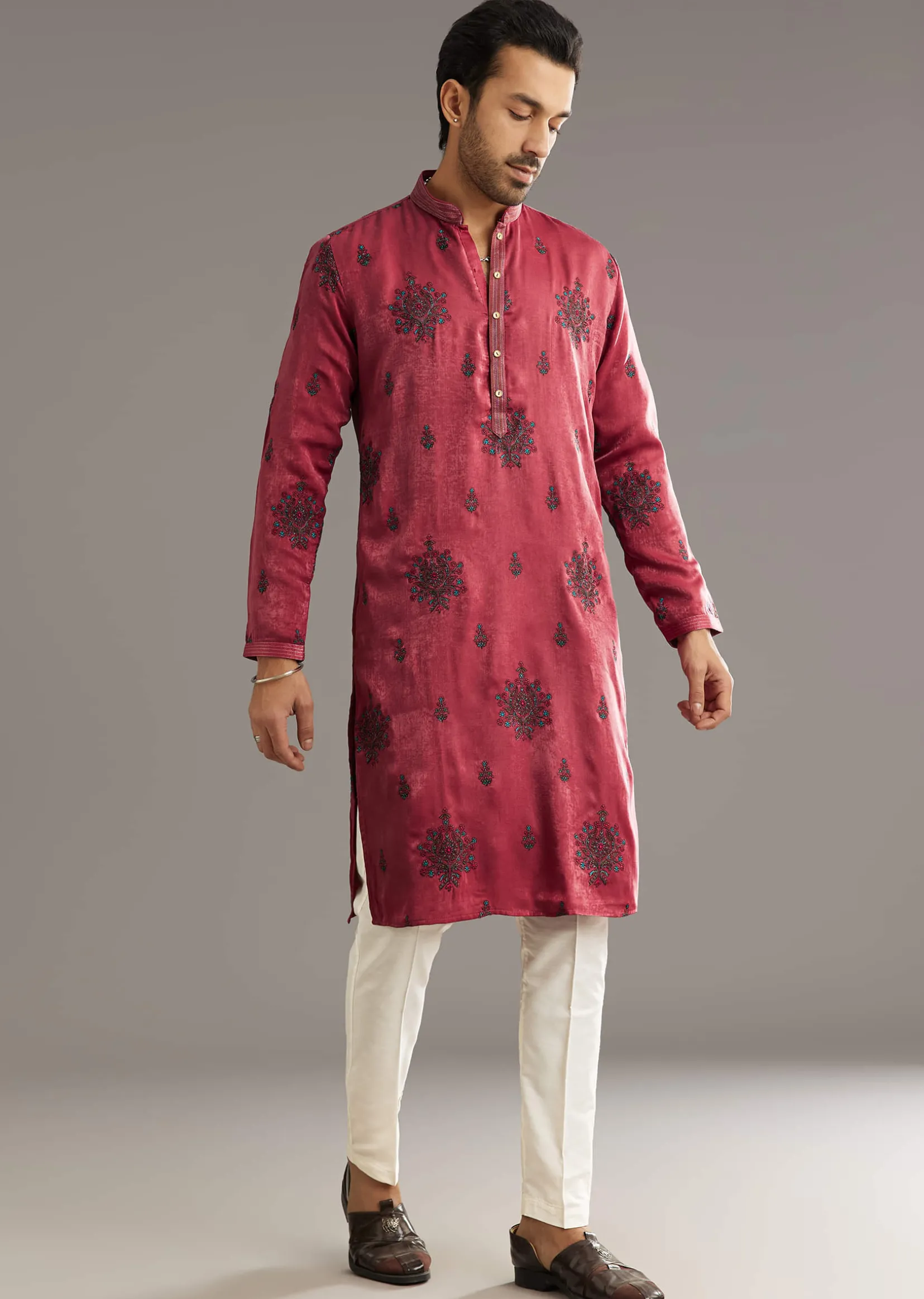 Pink Silk Printed Kurta Set