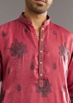 Pink Silk Printed Kurta Set